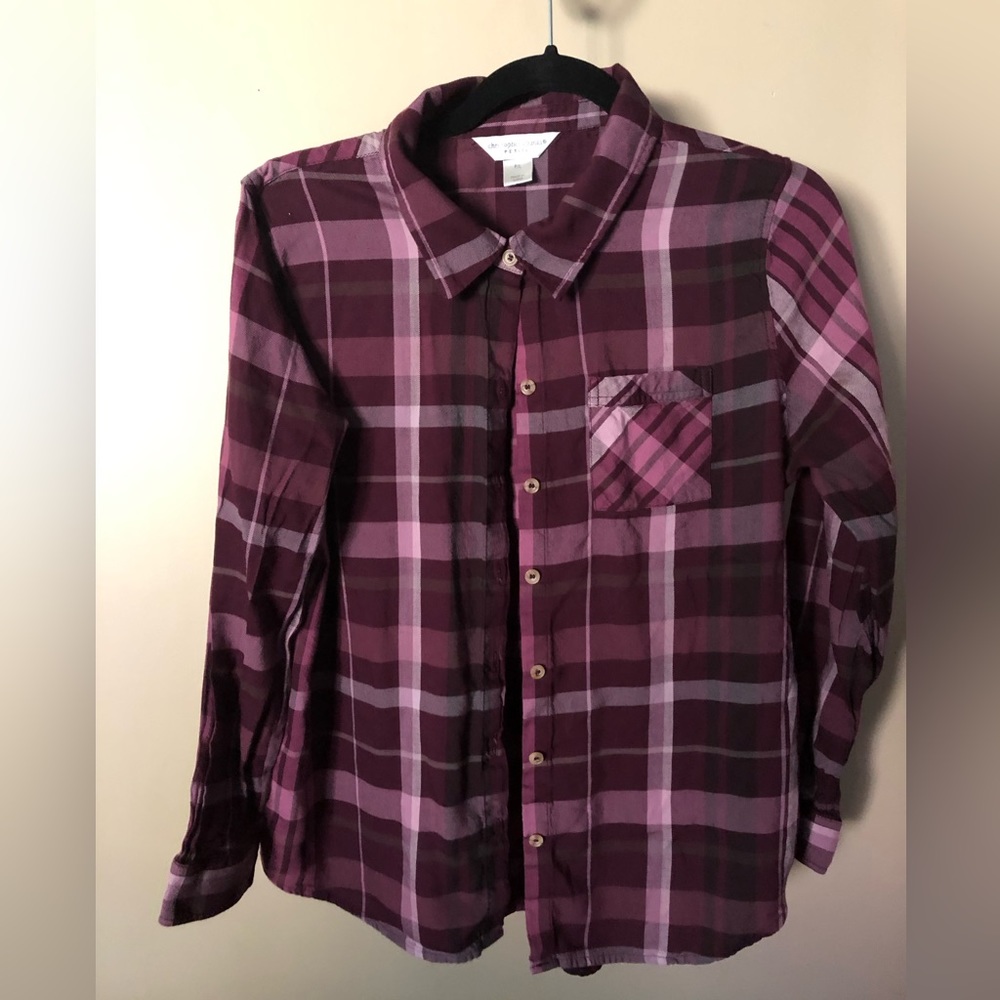 Pink plaid button down top